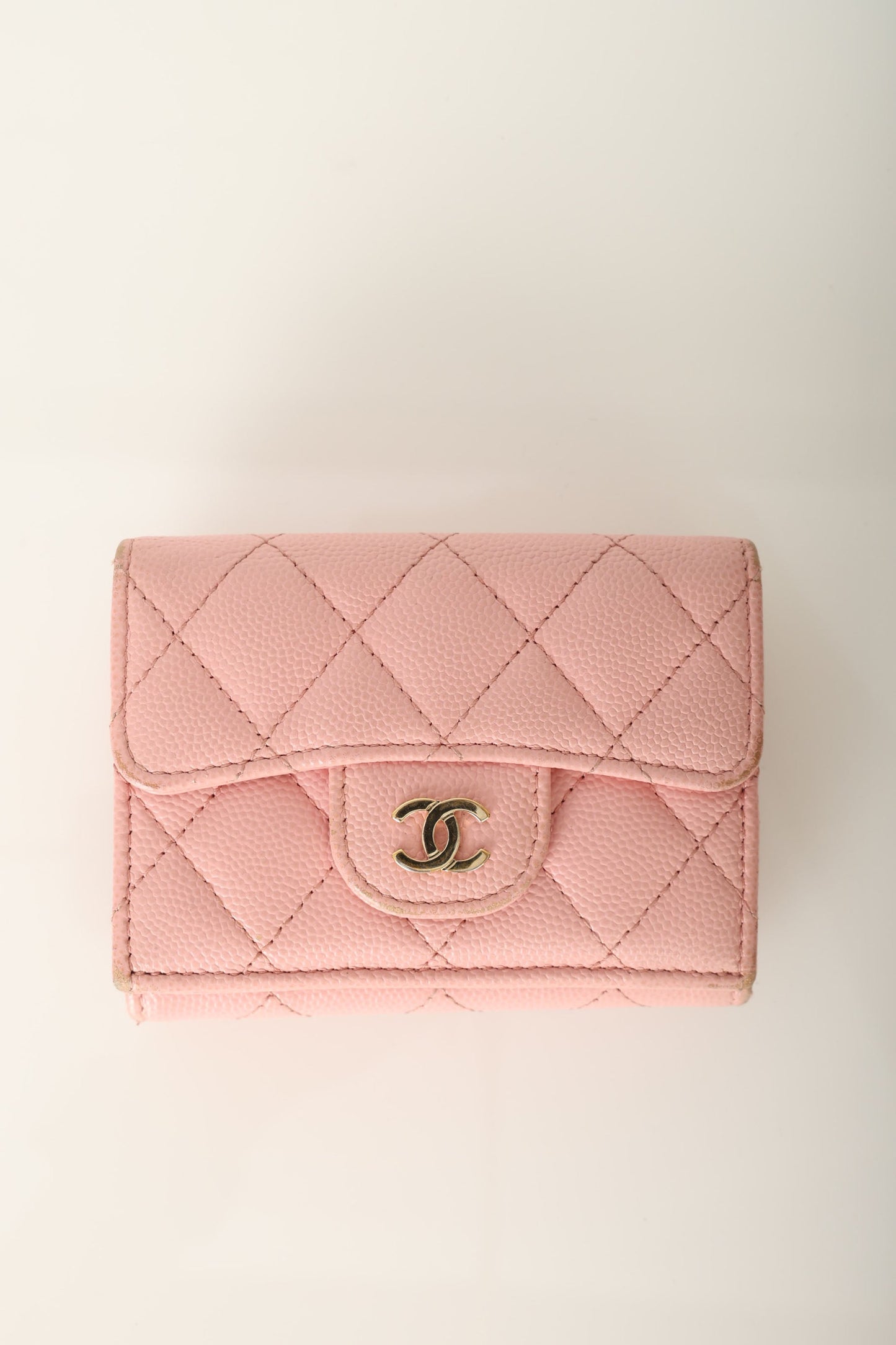 Chanel 2021 Caviar Trifold Wallet w/ Chain