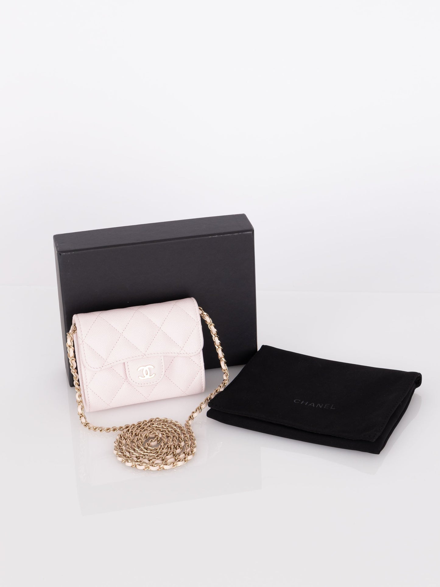Chanel 2021 Light Pink Caviar Cardholder Flap on Chain