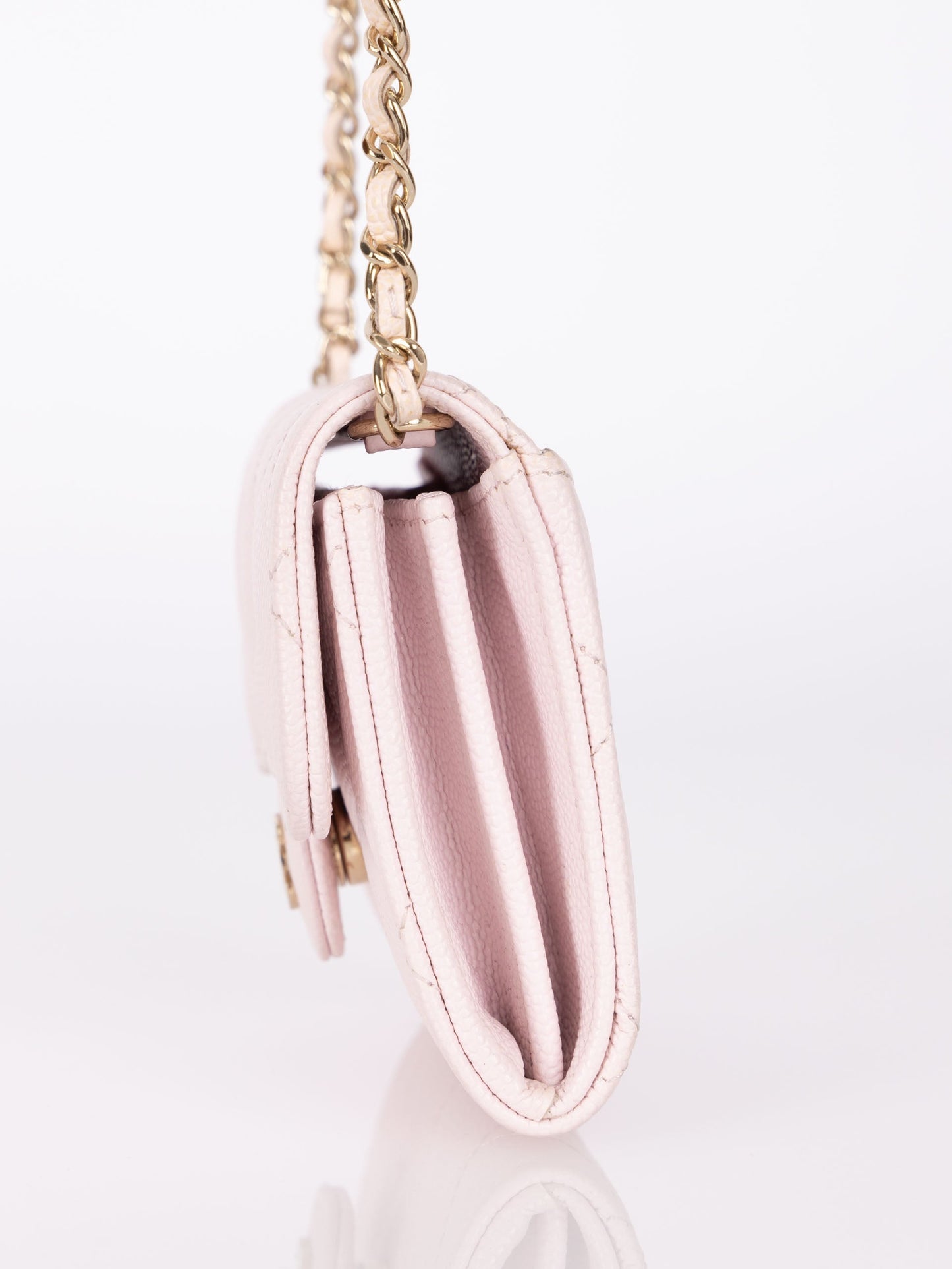 Chanel 2021 Light Pink Caviar Cardholder Flap on Chain