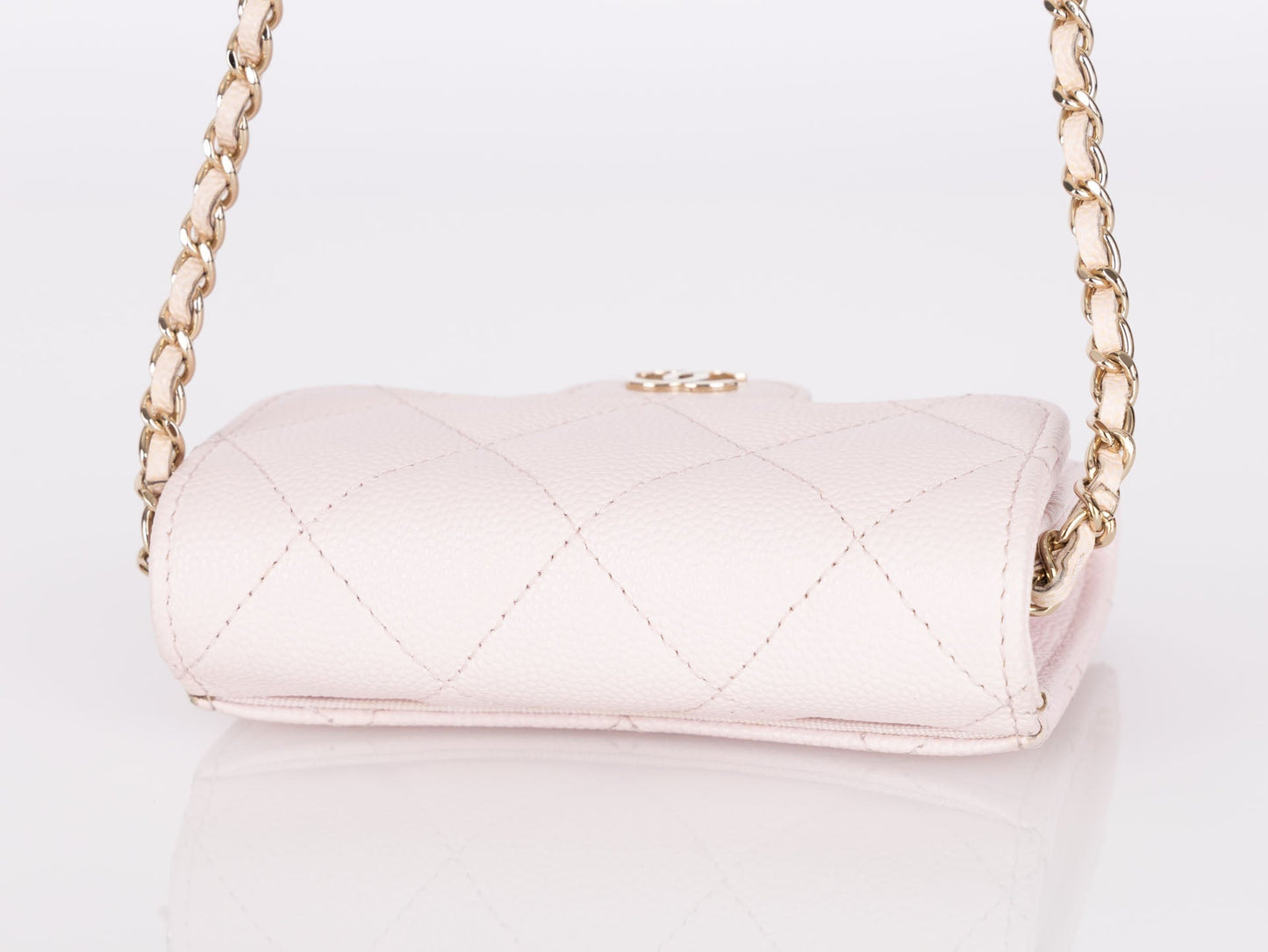 Chanel 2021 Light Pink Caviar Cardholder Flap on Chain