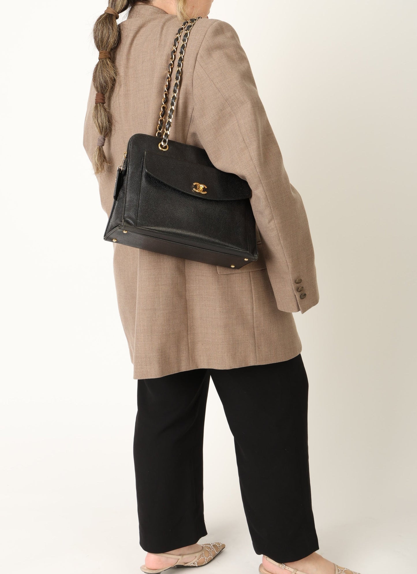 Chanel 1997 Caviar Turnlock Zip Tote
