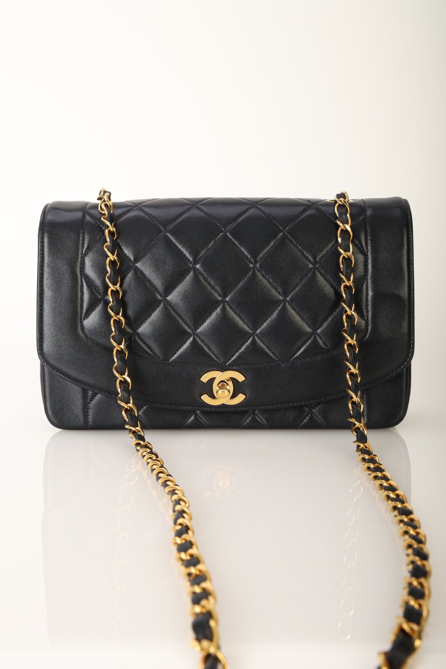 Chanel 1991 Lambskin Dark Navy Medium Diana