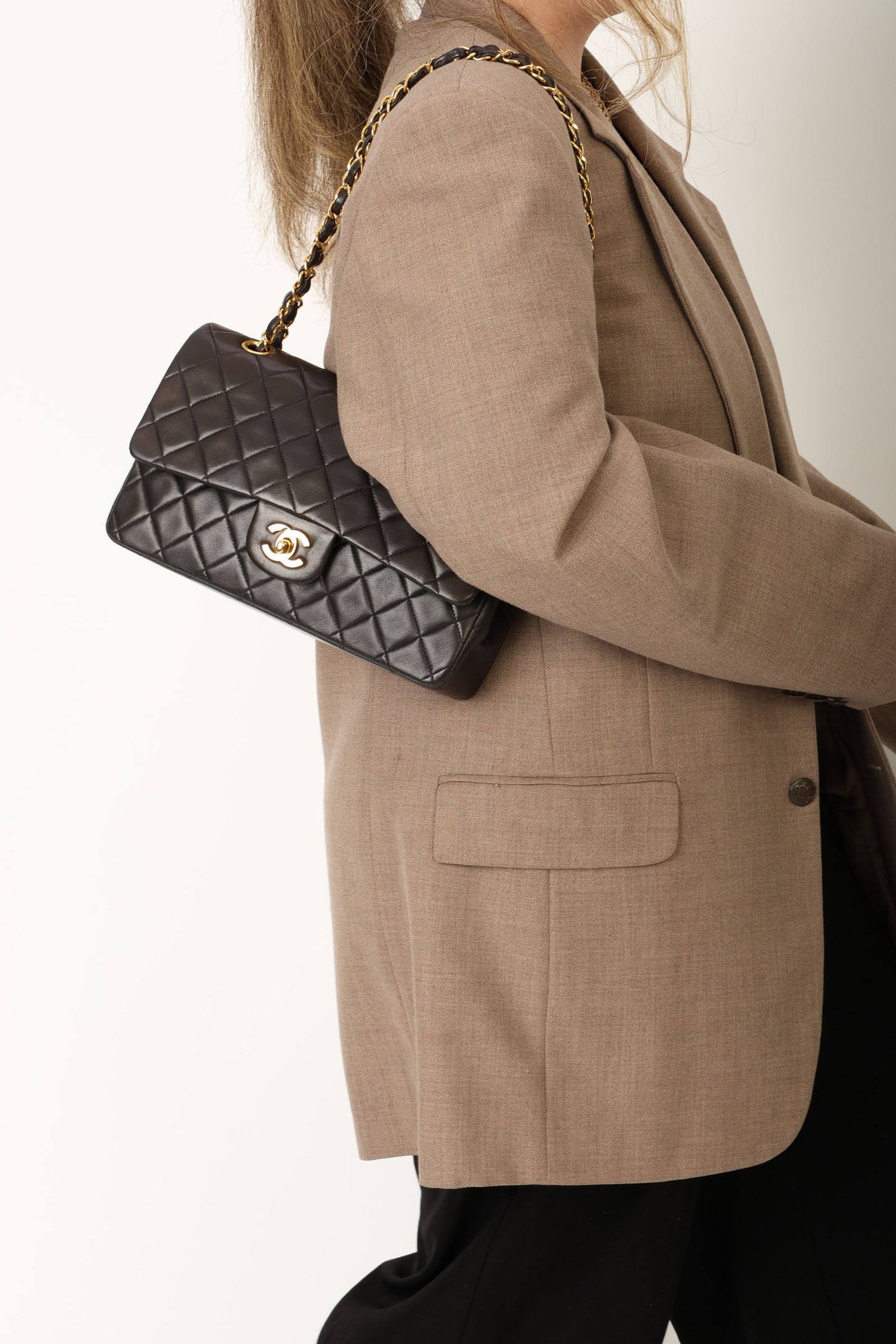 Chanel 1991 Dark Brown Lambskin Medium Double Flap Bag