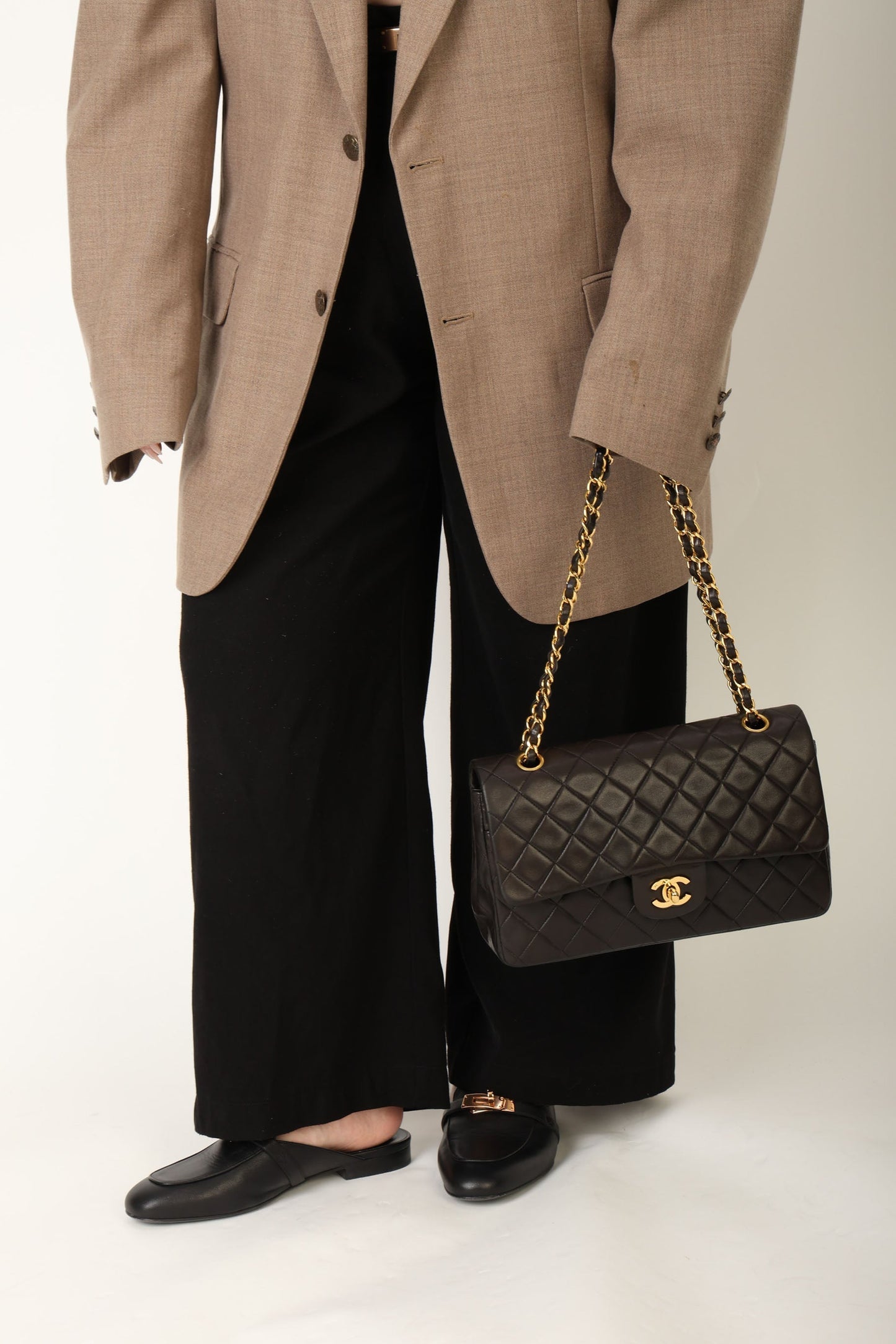 Chanel 1991 Dark Brown Lambskin Medium Double Flap Bag