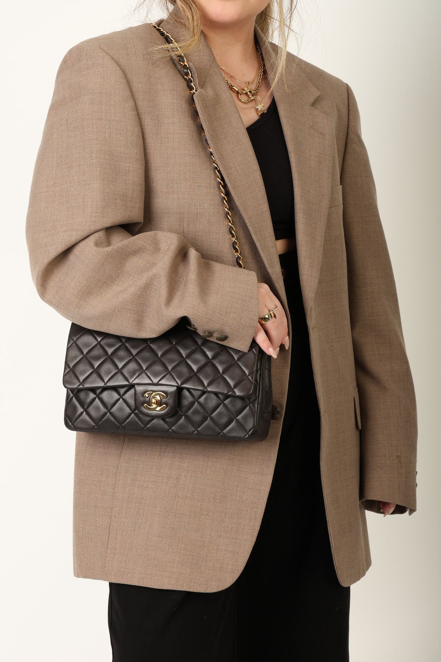 Chanel 1991 Dark Brown Lambskin Medium Double Flap Bag