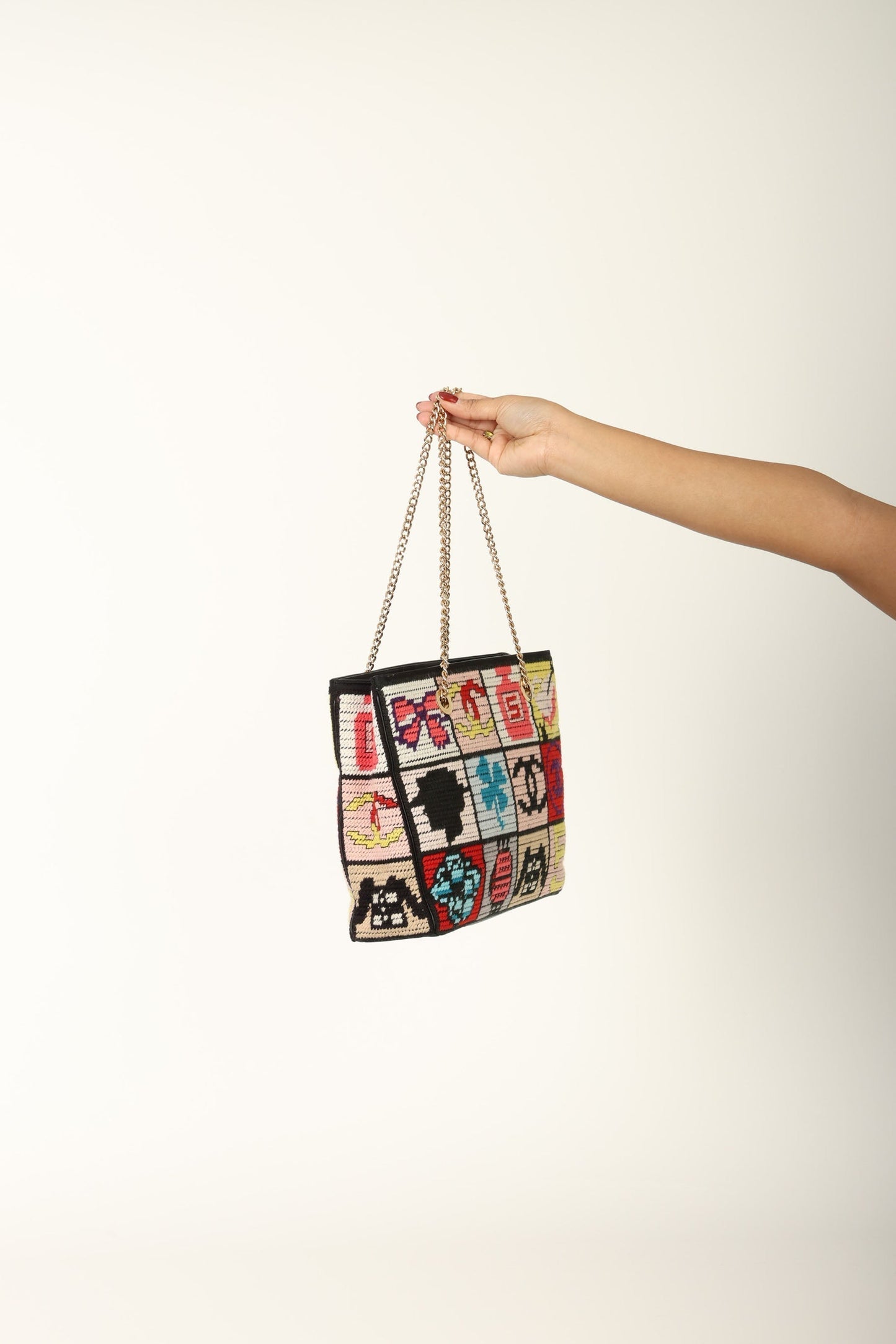 Chanel 2003 Needlepoint Icon Chain Tote