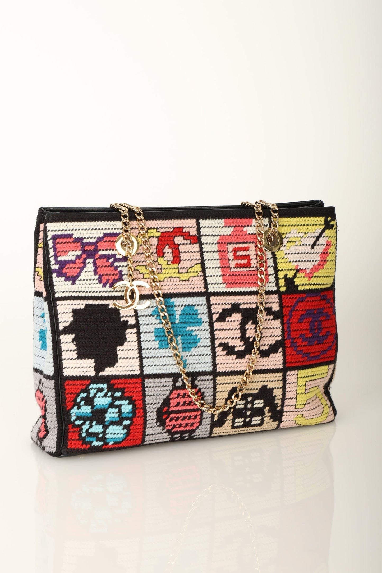 Chanel 2003 Needlepoint Icon Chain Tote