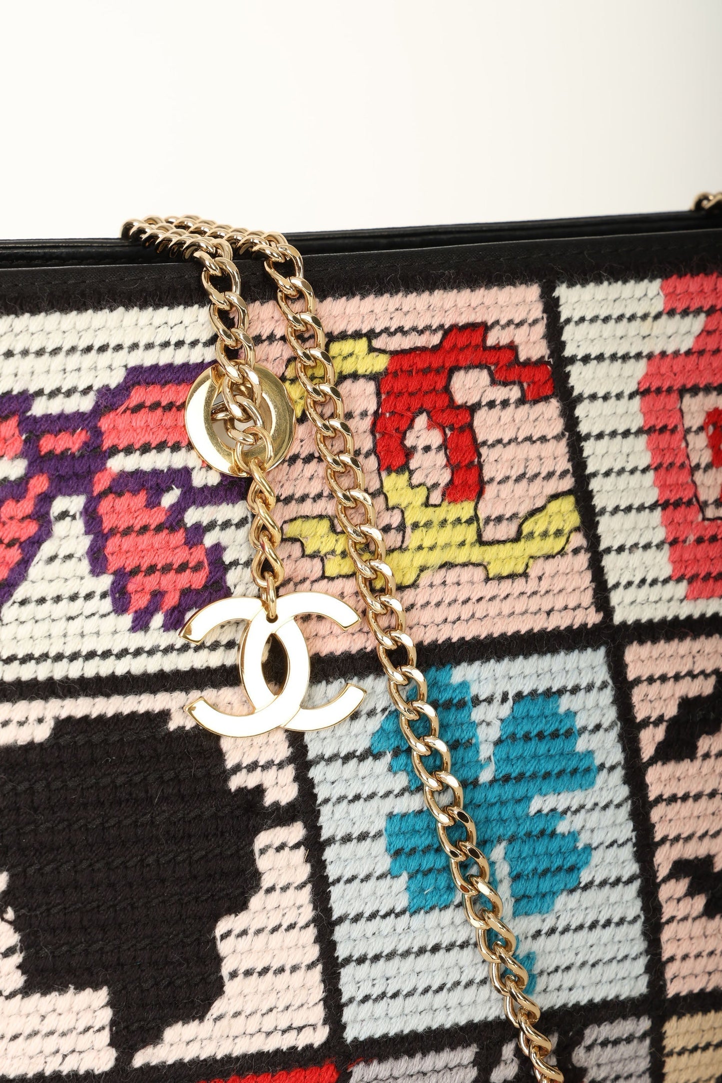 Chanel 2003 Needlepoint Icon Chain Tote
