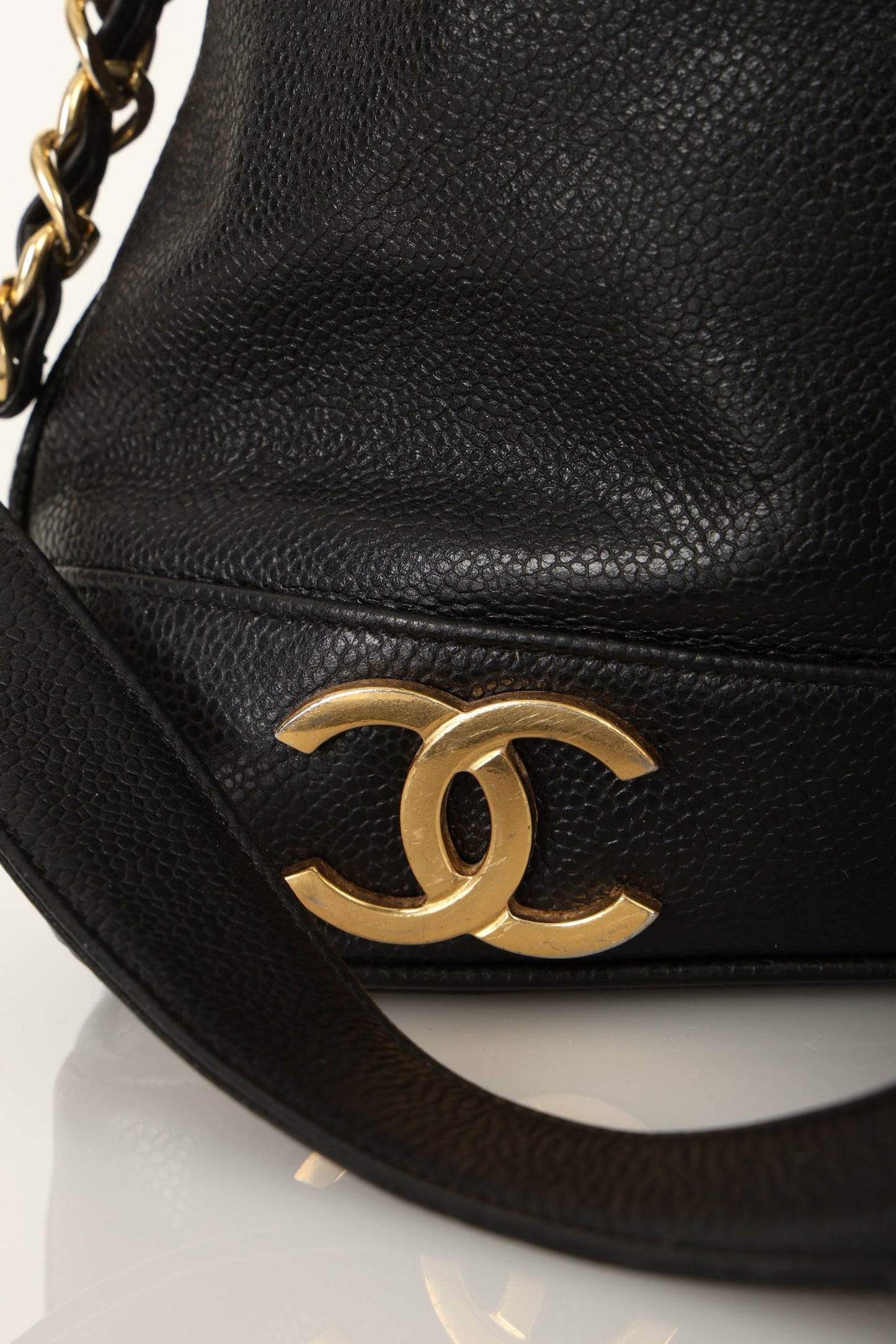 Chanel 1991 Caviar Triple CC Bucket Bag w/ Pouch