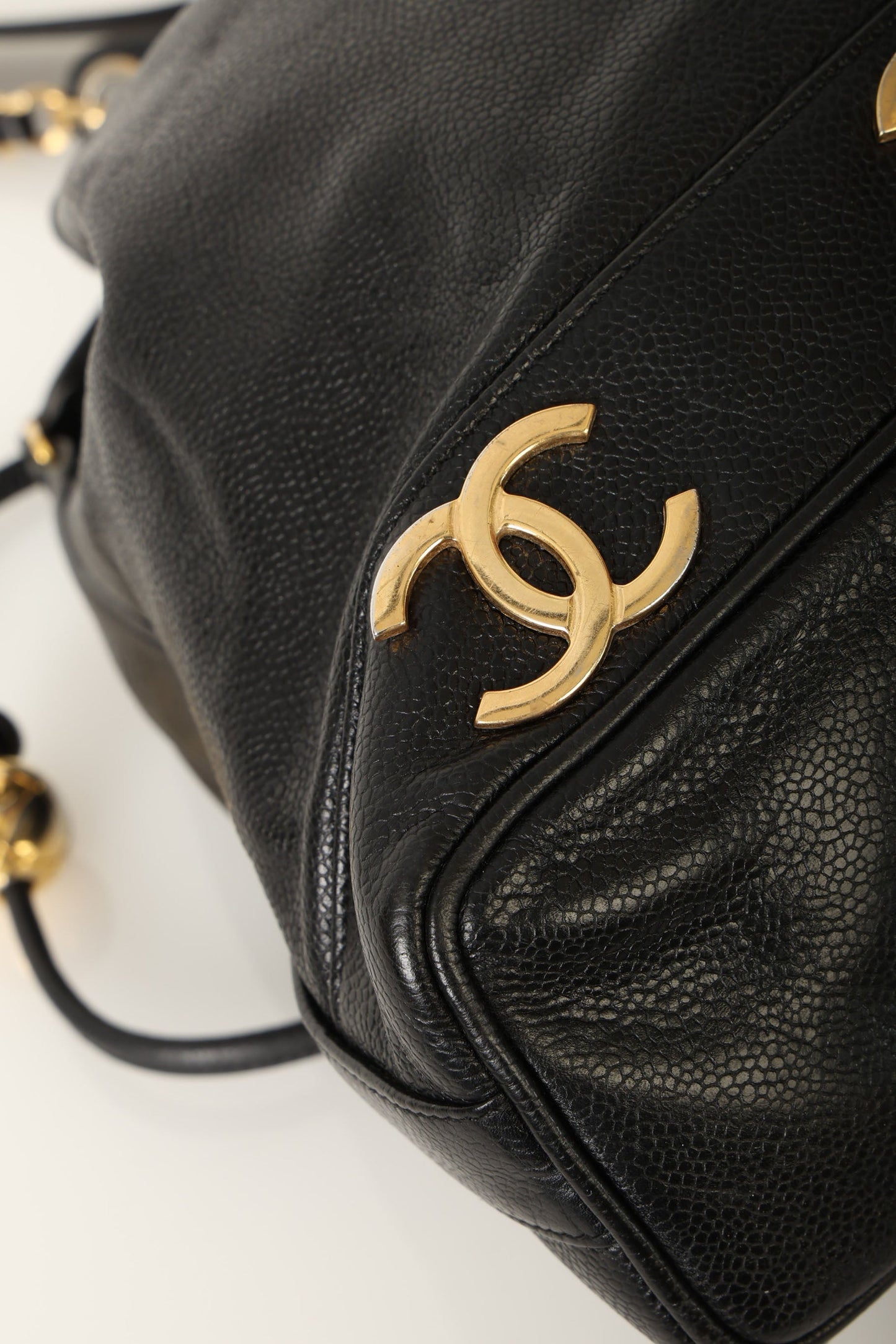 Chanel 1991 Caviar Triple CC Bucket Bag w/ Pouch