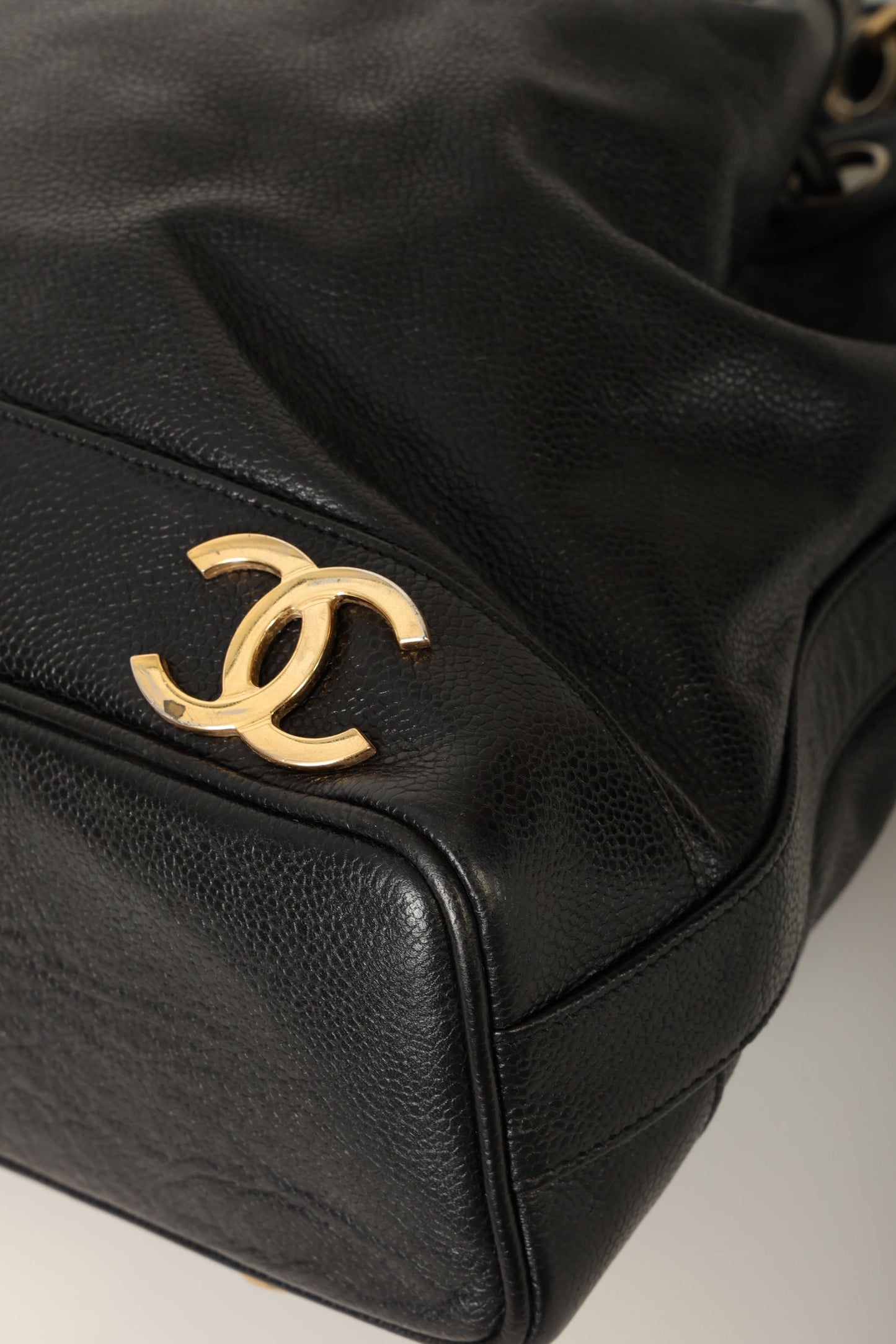Chanel 1991 Caviar Triple CC Bucket Bag w/ Pouch