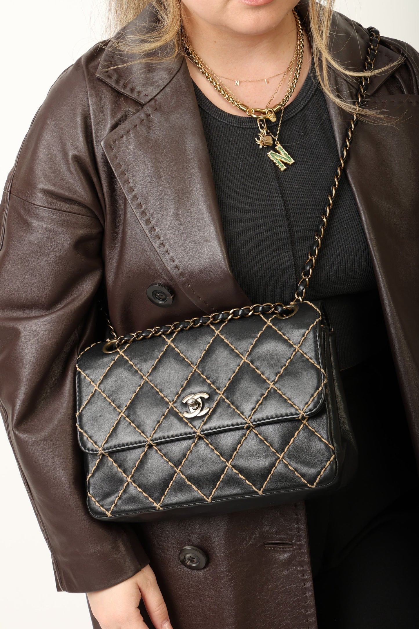 Chanel 2000 Calfskin Wildstitch Flap Bag
