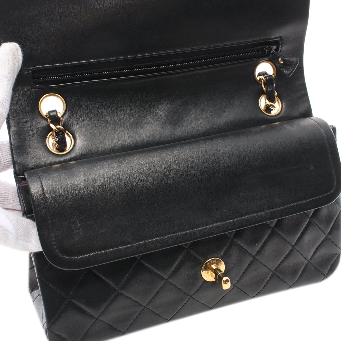 Black Chanel Small Classic Lambskin Double Flap Shoulder Bag