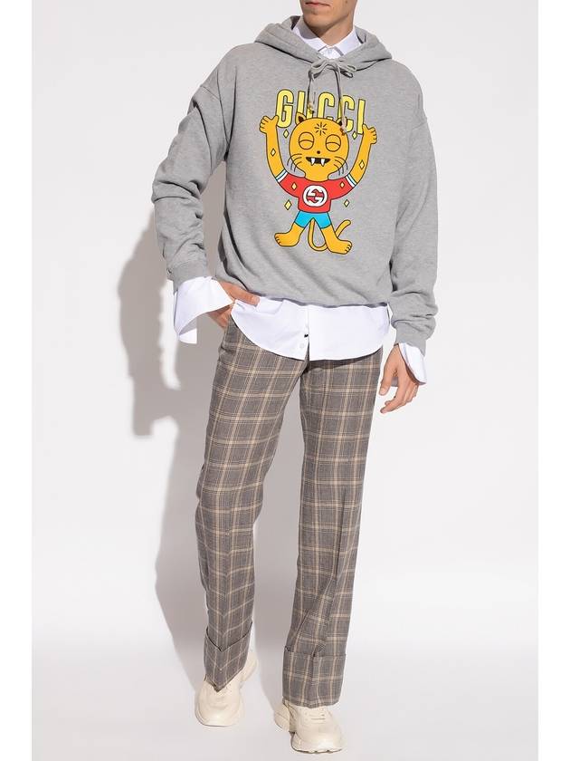 Gucci Cat Print Cotton Hoodie Grey