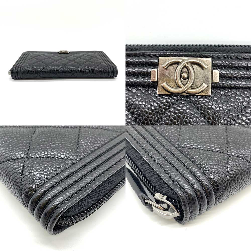 Chanel Boy Long Wallet Caviar Leather Black