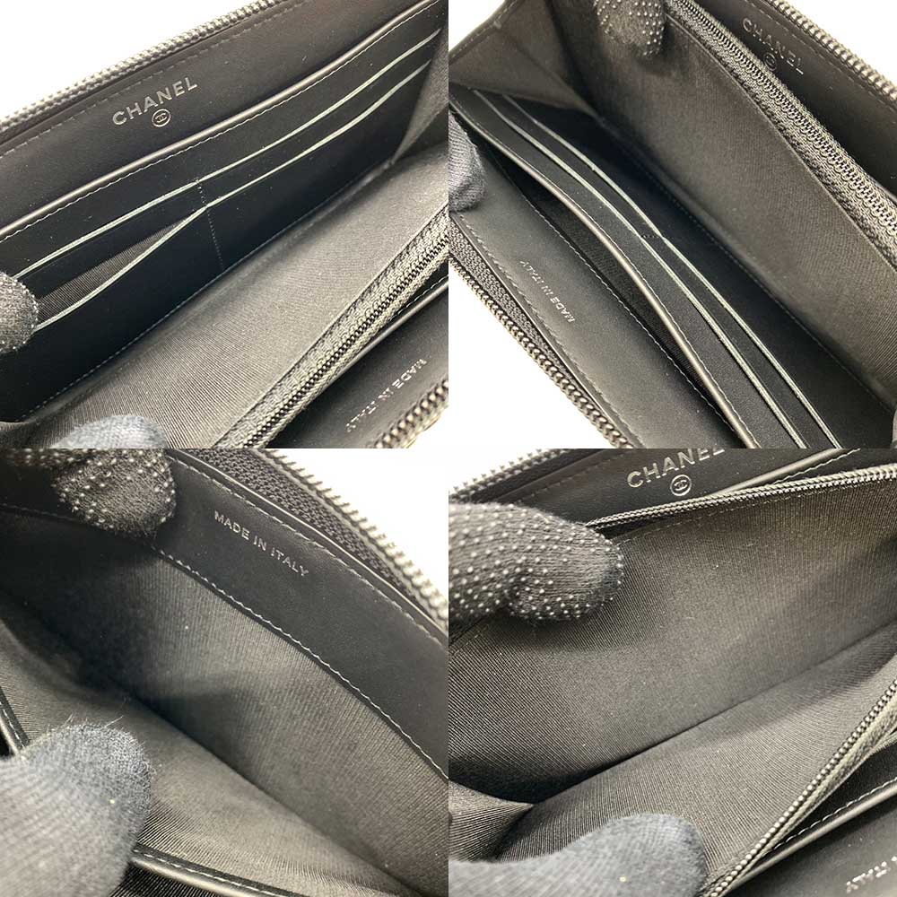 Chanel Boy Long Wallet Caviar Leather Black