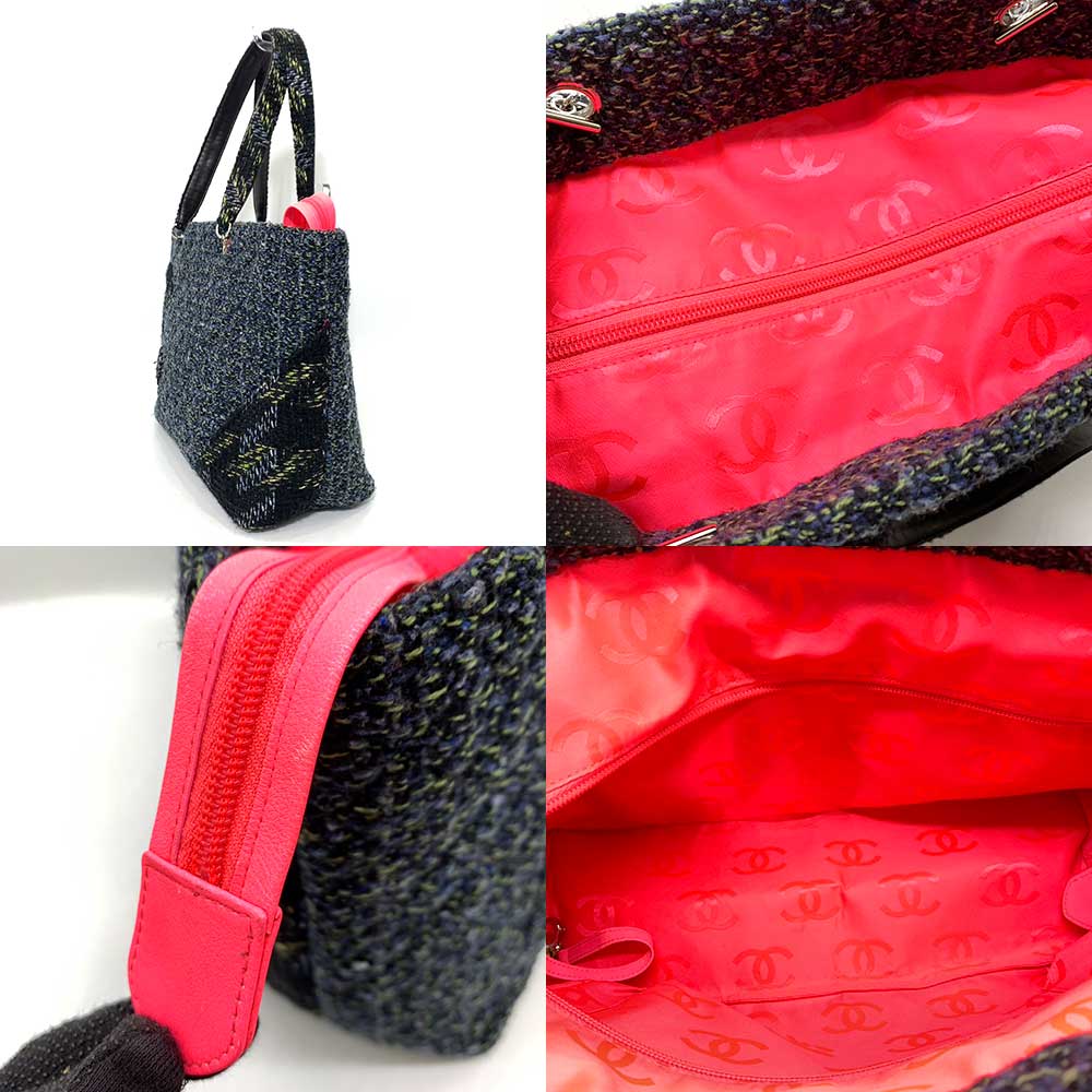 Chanel Cambon Tweed Large Tote Bag Navy