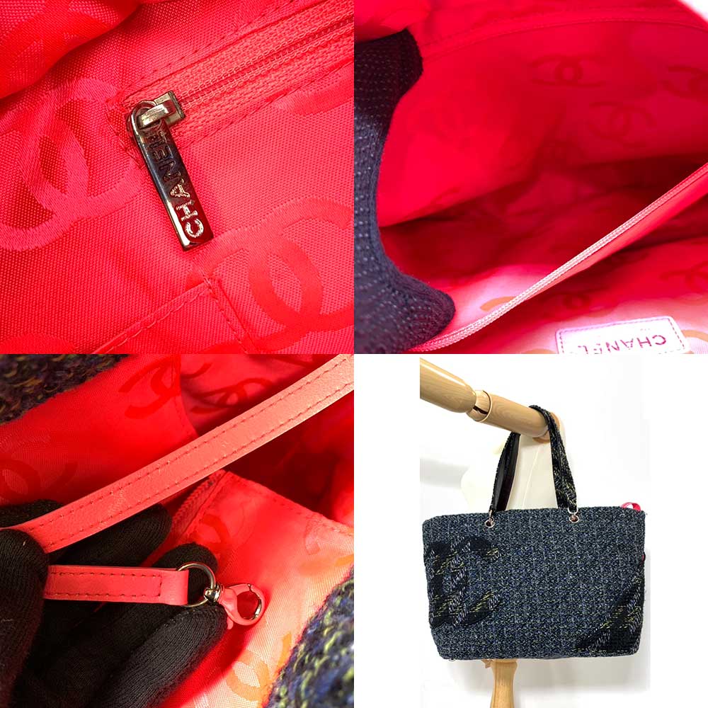 Chanel Cambon Tweed Large Tote Bag Navy