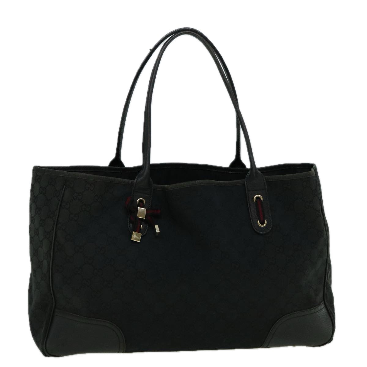 GUCCI GG Canvas Sherry Line Tote Bag Black Red 161719 60141
