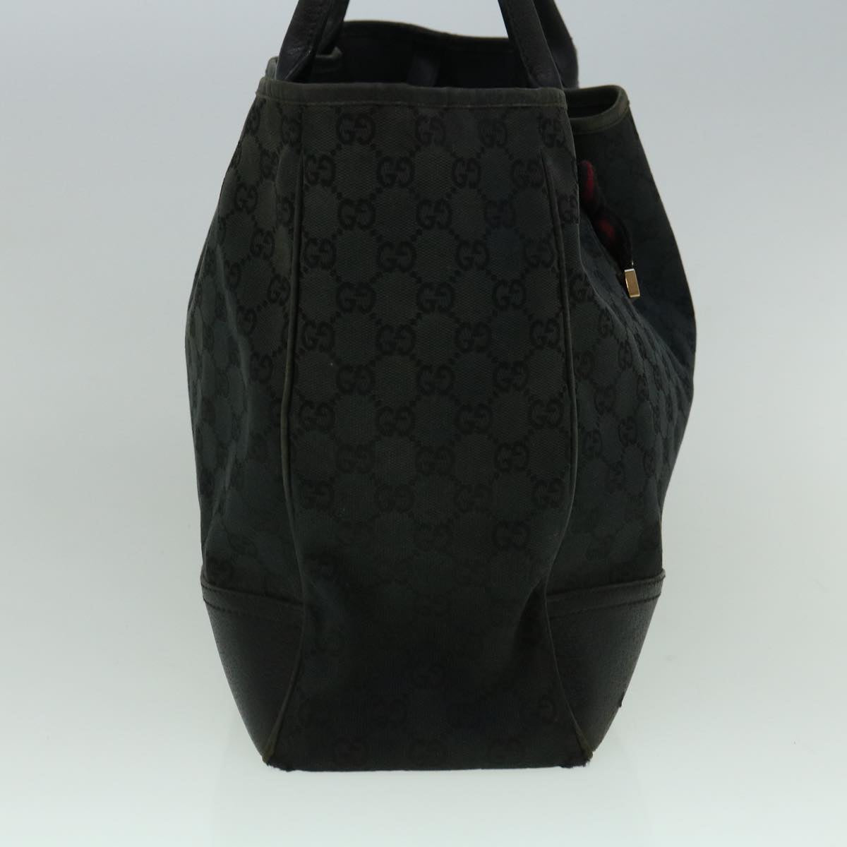GUCCI GG Canvas Sherry Line Tote Bag Black Red 161719 60141