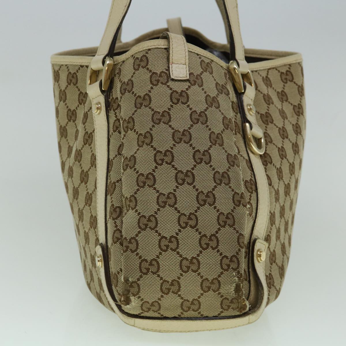 GUCCI GG Canvas Tote Bag Beige White 130736 60142