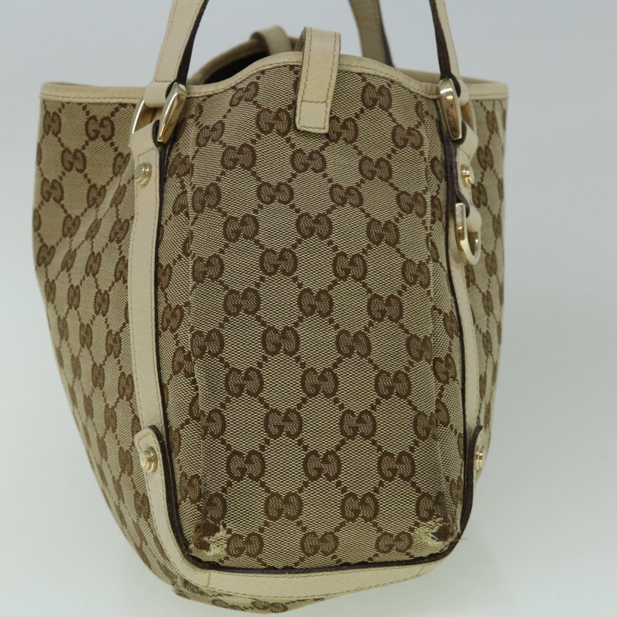 GUCCI GG Canvas Tote Bag Beige White 130736 60142