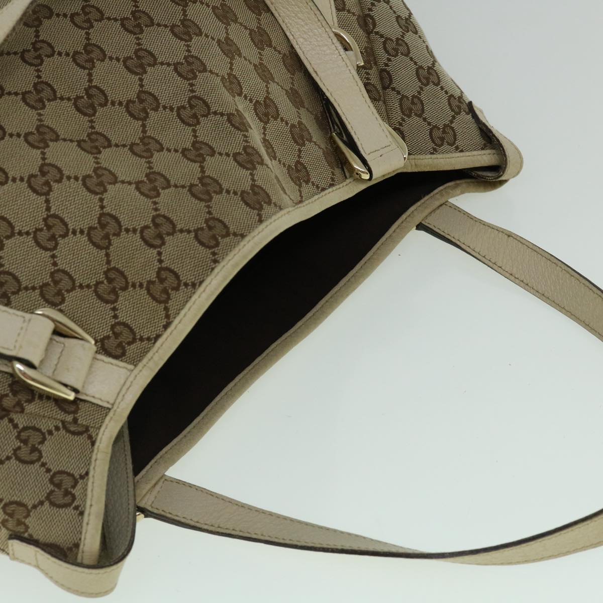 GUCCI GG Canvas Tote Bag Beige White 130736 60142