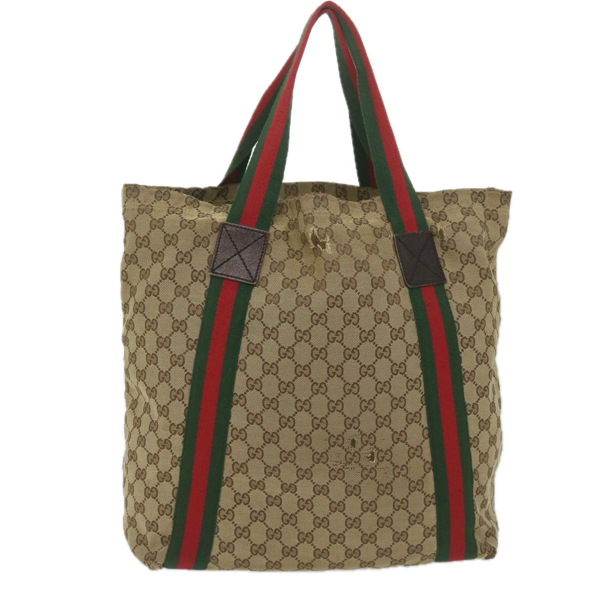 GUCCI GG Canvas Web Sherry Line Tote Bag Beige Red Green 189669 60144