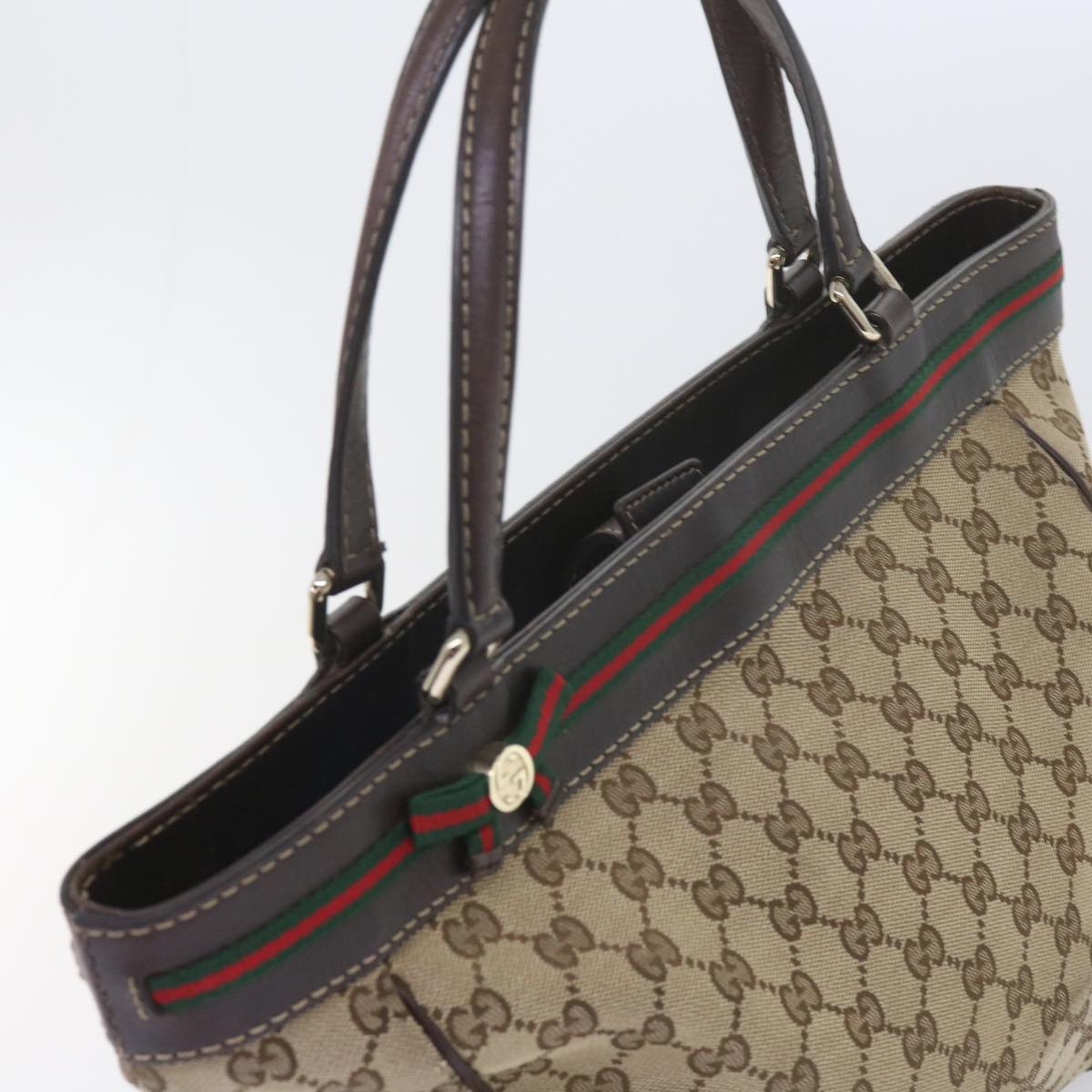 GUCCI GG Canvas Web Sherry Line Tote Bag Red Beige Green 257061 60154