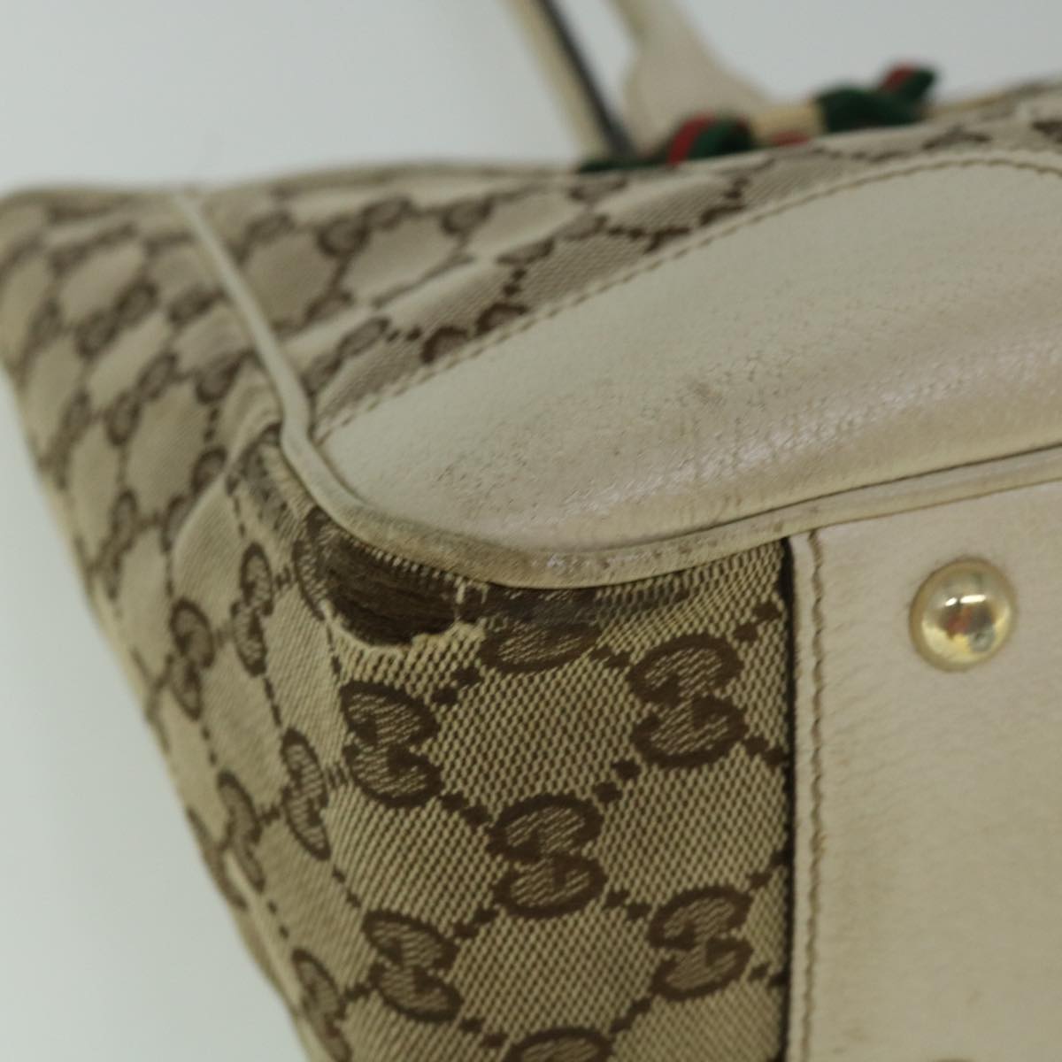 GUCCI GG Canvas Web Sherry Line Tote Bag Beige Red Green 163805 60259