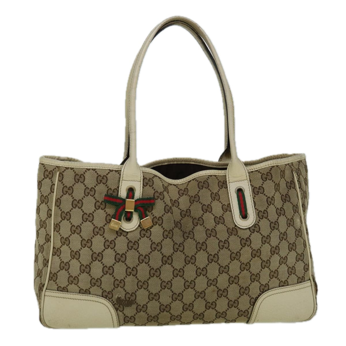 GUCCI GG Canvas Web Sherry Line Tote Bag Beige Red Green 163805 60259