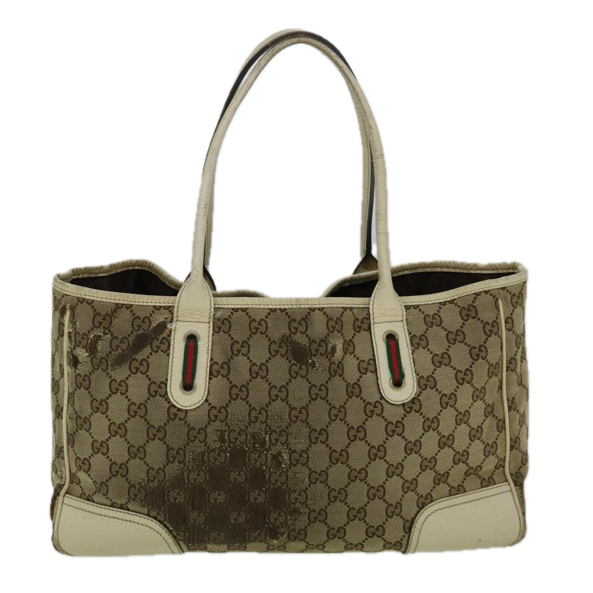 GUCCI GG Canvas Web Sherry Line Tote Bag Beige Red Green 163805 60259