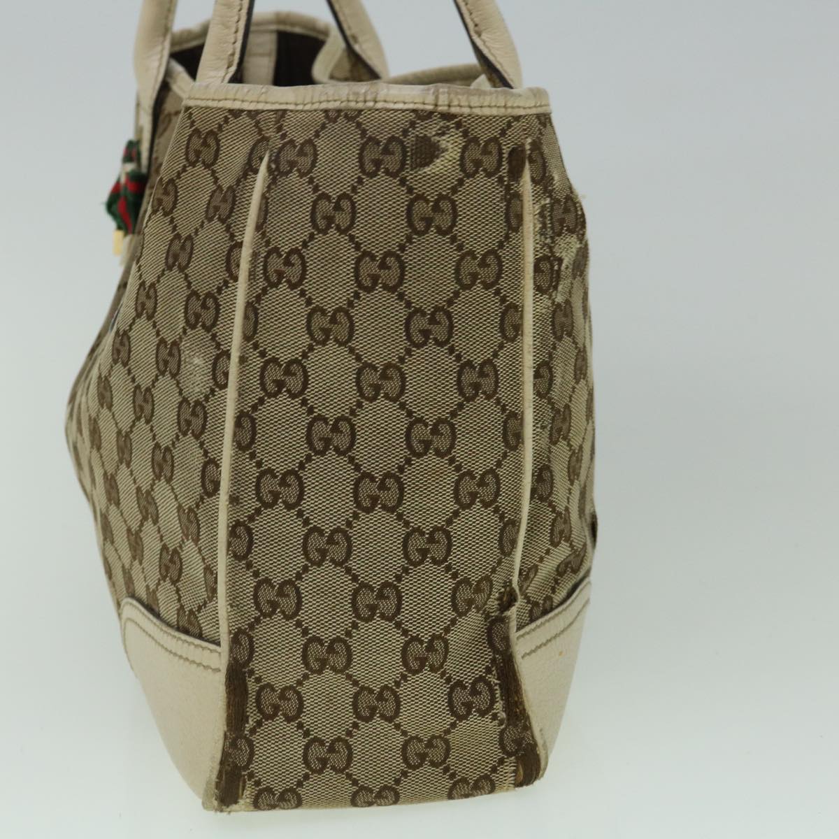 GUCCI GG Canvas Web Sherry Line Tote Bag Beige Red Green 163805 60259