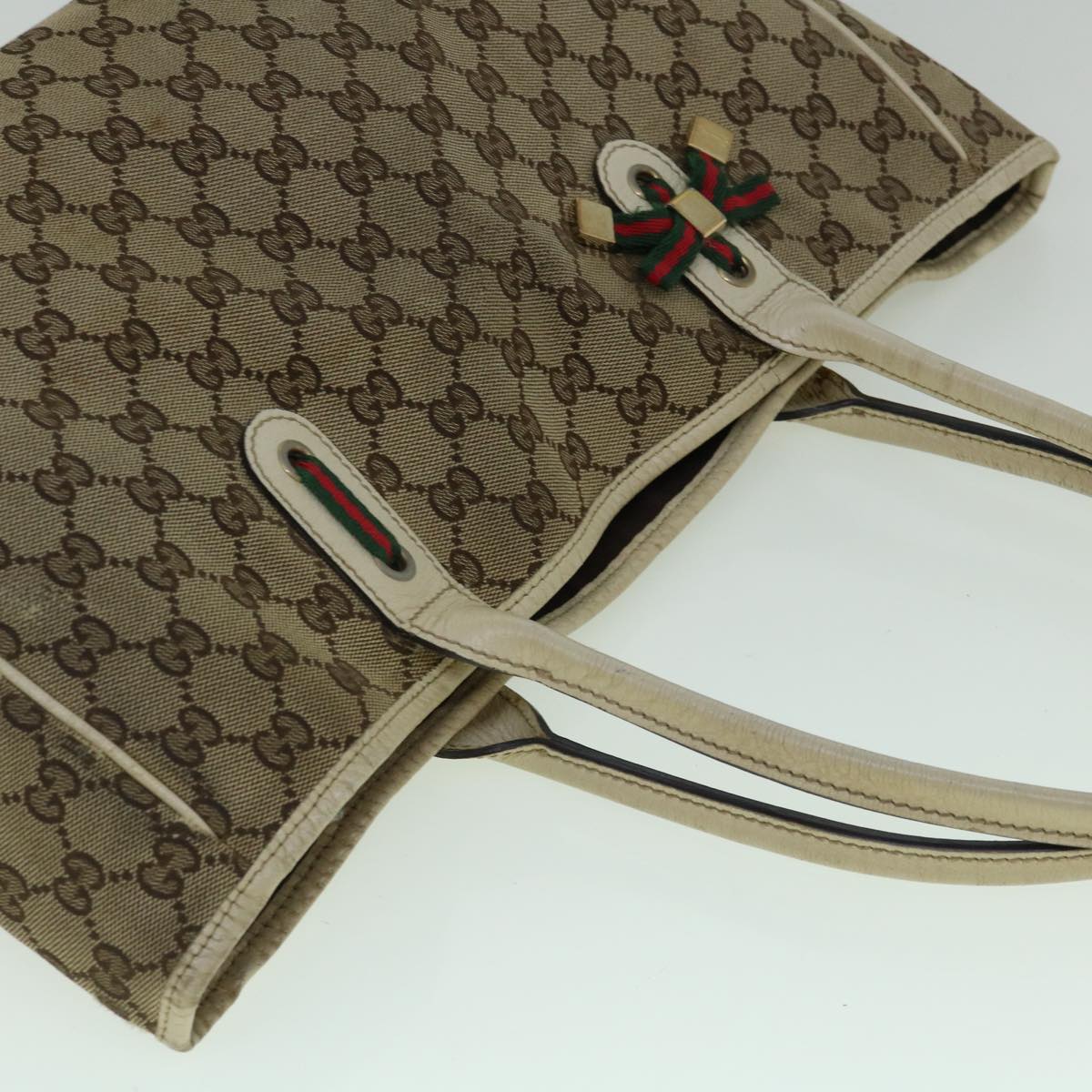 GUCCI GG Canvas Web Sherry Line Tote Bag Beige Red Green 163805 60259