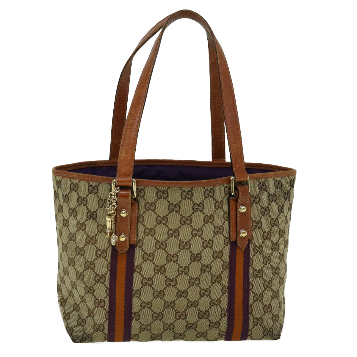 GUCCI GG Canvas Sherry Line Tote Bag Beige Orange purple 137396 60386