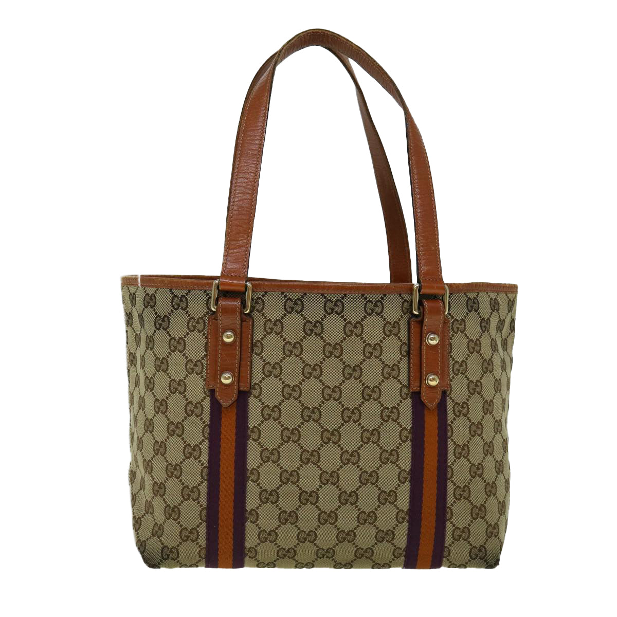 GUCCI GG Canvas Sherry Line Tote Bag Beige Orange purple 137396 60386