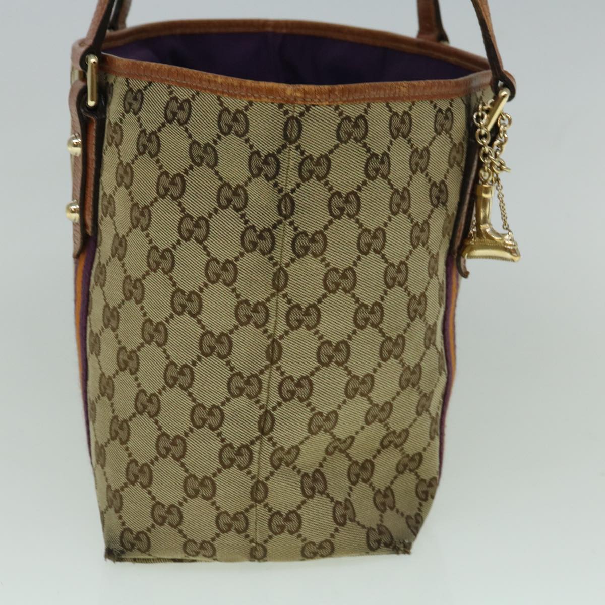 GUCCI GG Canvas Sherry Line Tote Bag Beige Orange purple 137396 60386