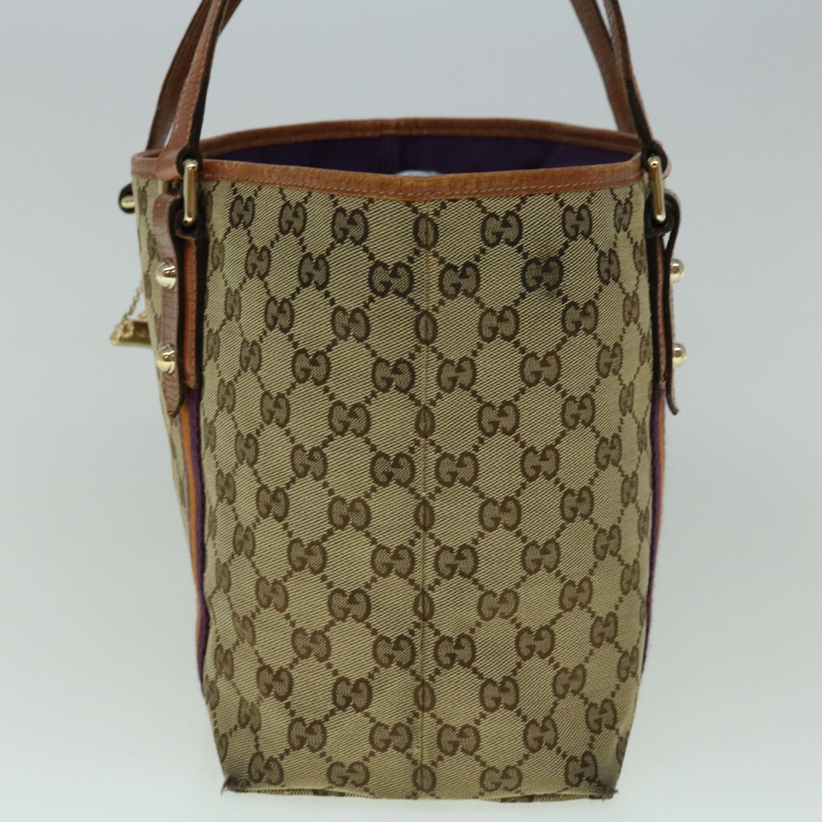 GUCCI GG Canvas Sherry Line Tote Bag Beige Orange purple 137396 60386