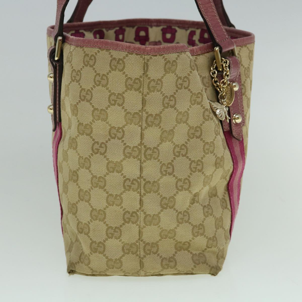GUCCI GG Canvas Sherry Line Tote Bag Beige Pink 137396 60391