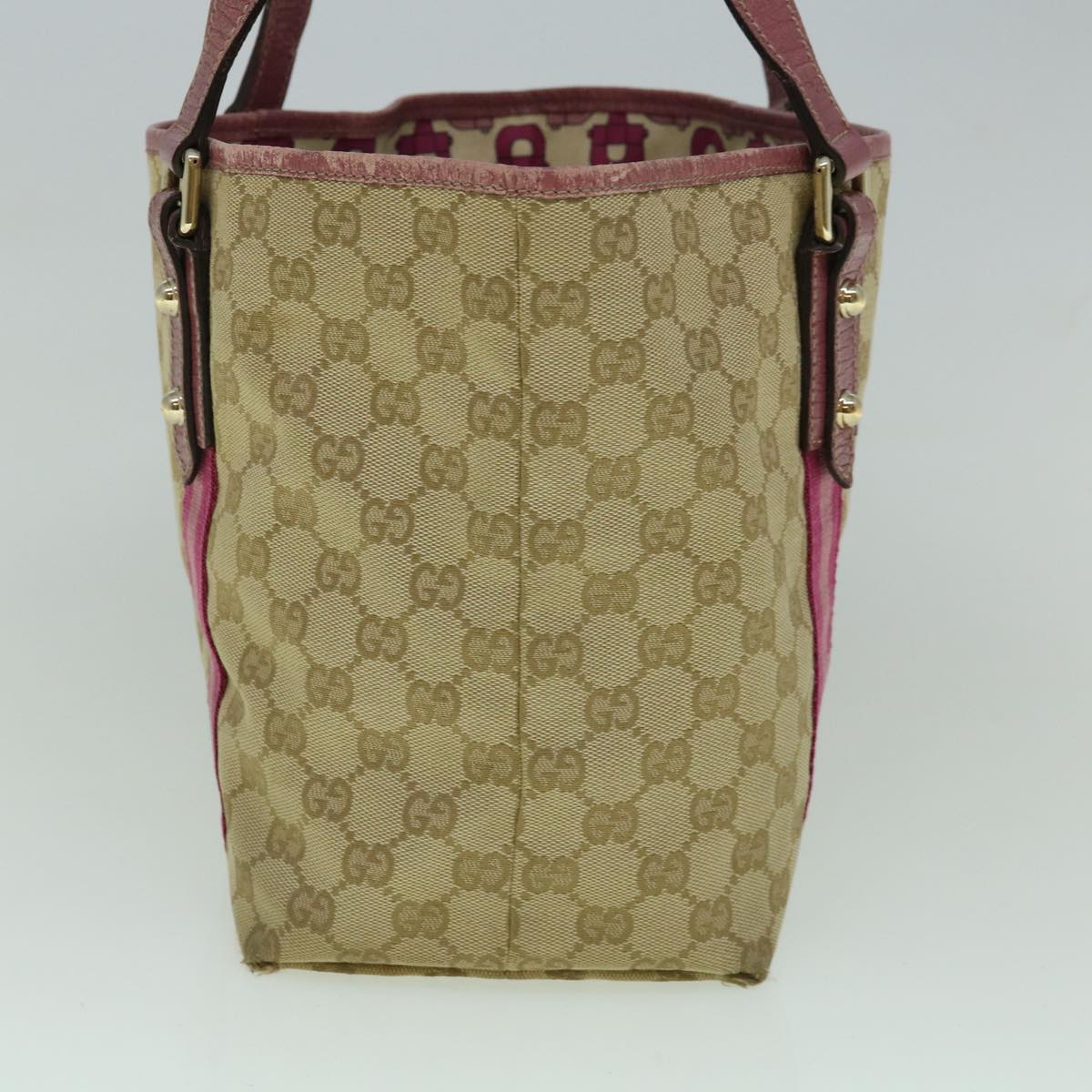 GUCCI GG Canvas Sherry Line Tote Bag Beige Pink 137396 60391