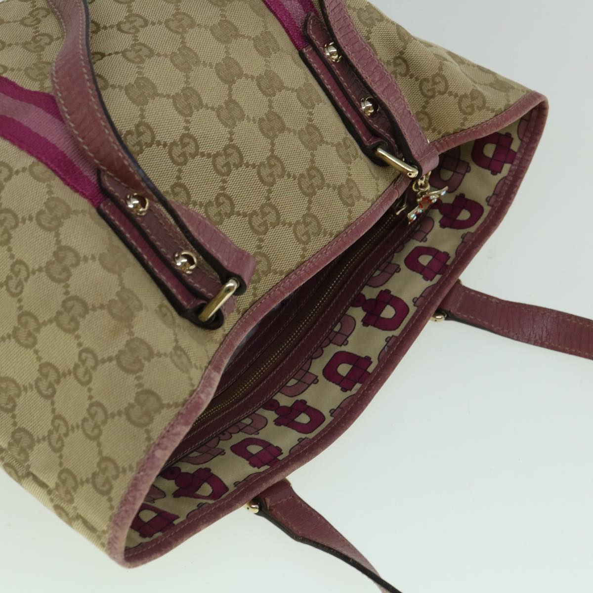 GUCCI GG Canvas Sherry Line Tote Bag Beige Pink 137396 60391