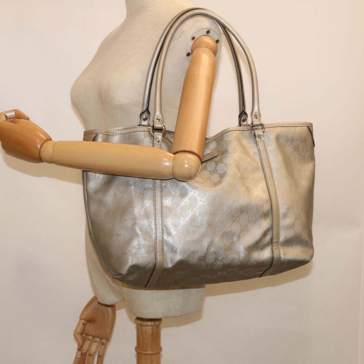 GUCCI GG Implement Canvas Tote Bag Silver 197953 60394
