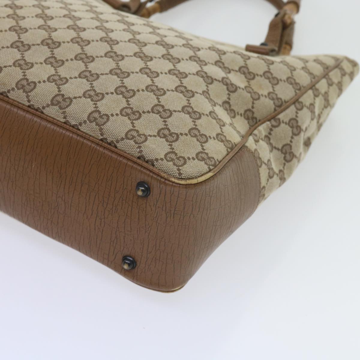 GUCCI GG Canvas Bamboo Tote Bag Beige 112530 60520