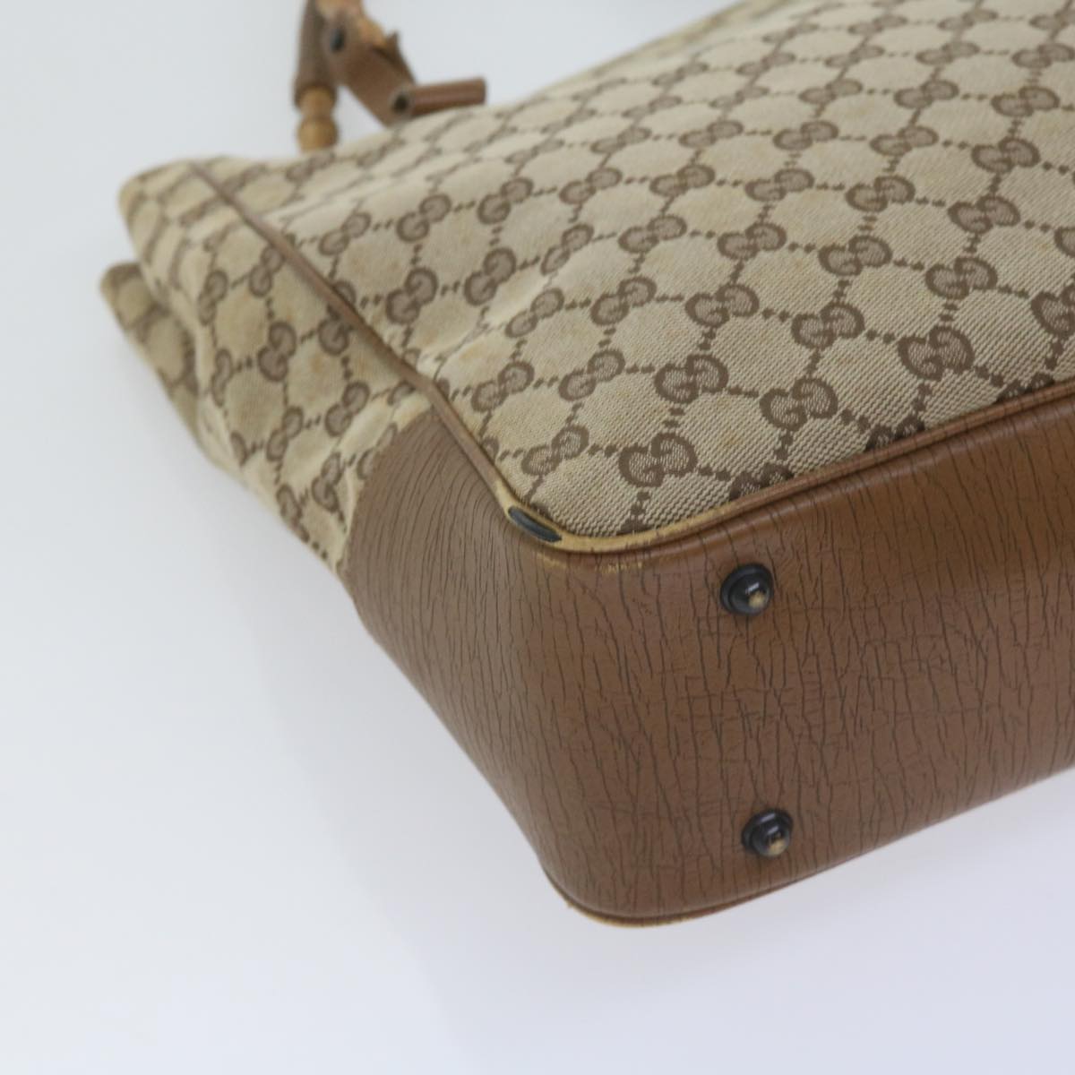 GUCCI GG Canvas Bamboo Tote Bag Beige 112530 60520