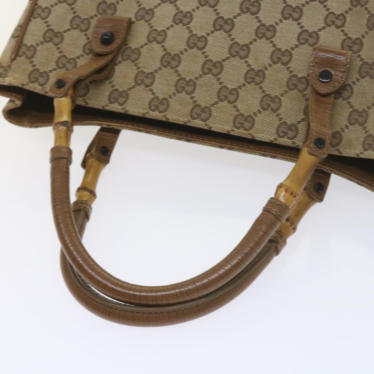 GUCCI GG Canvas Bamboo Tote Bag Beige 112530 60520