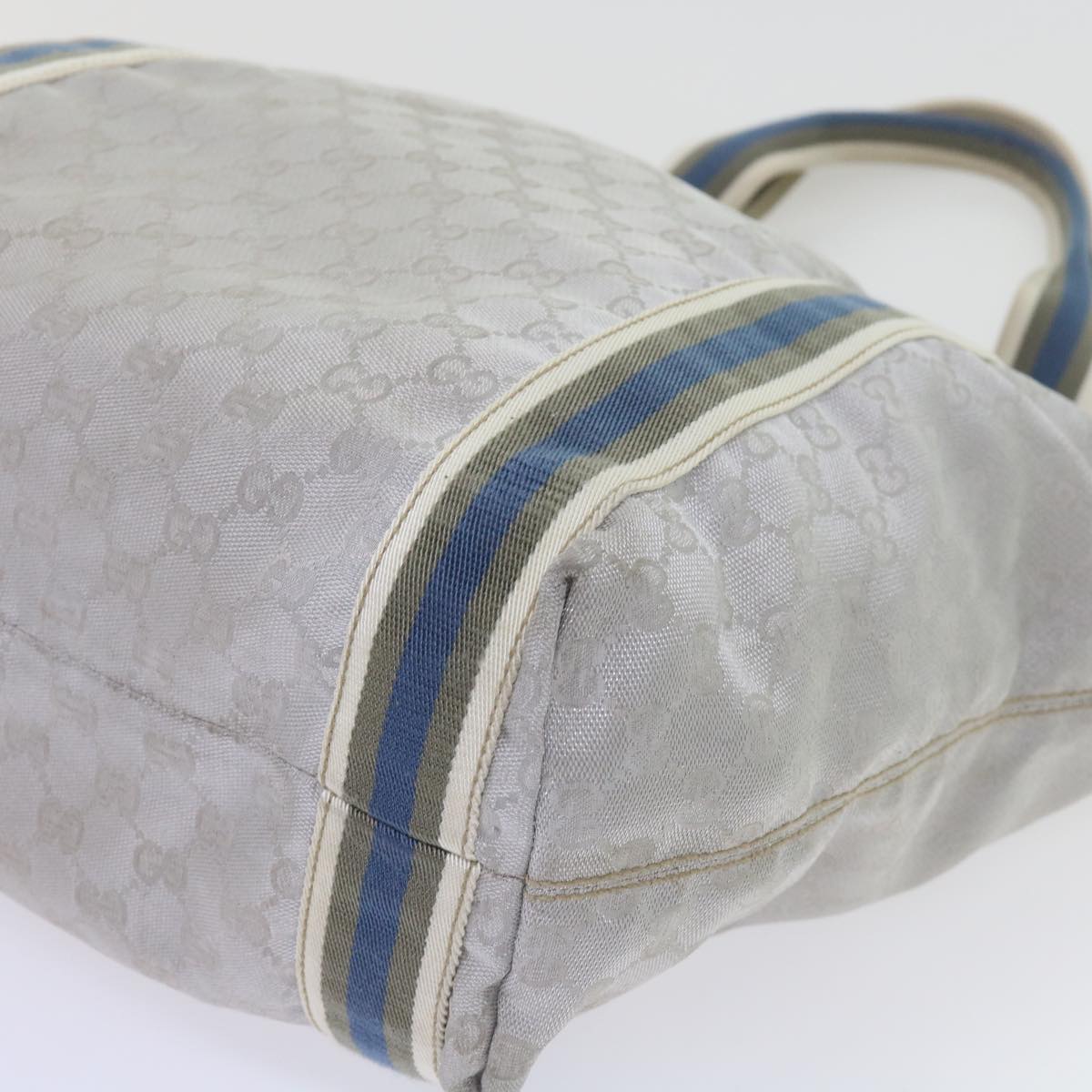 GUCCI GG Canvas Sherry Line Tote Bag Silver Blue Gray 189669 60525