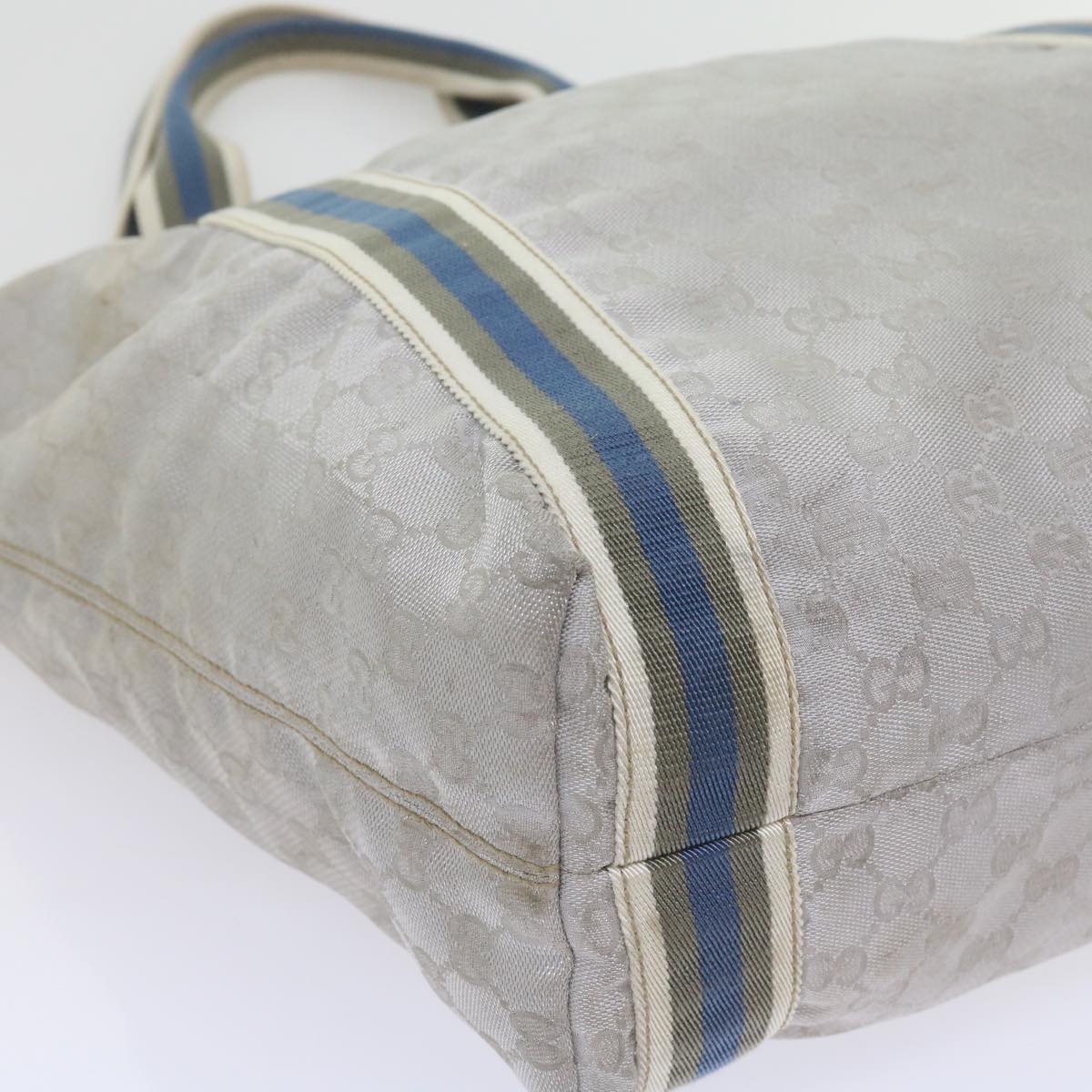 GUCCI GG Canvas Sherry Line Tote Bag Silver Blue Gray 189669 60525