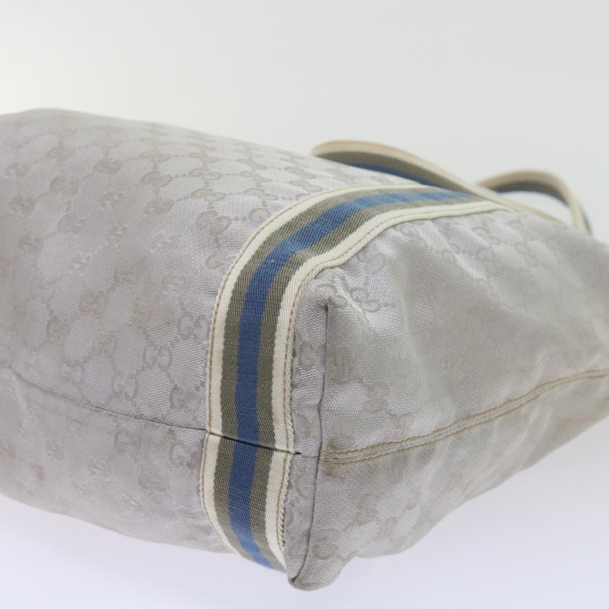 GUCCI GG Canvas Sherry Line Tote Bag Silver Blue Gray 189669 60525