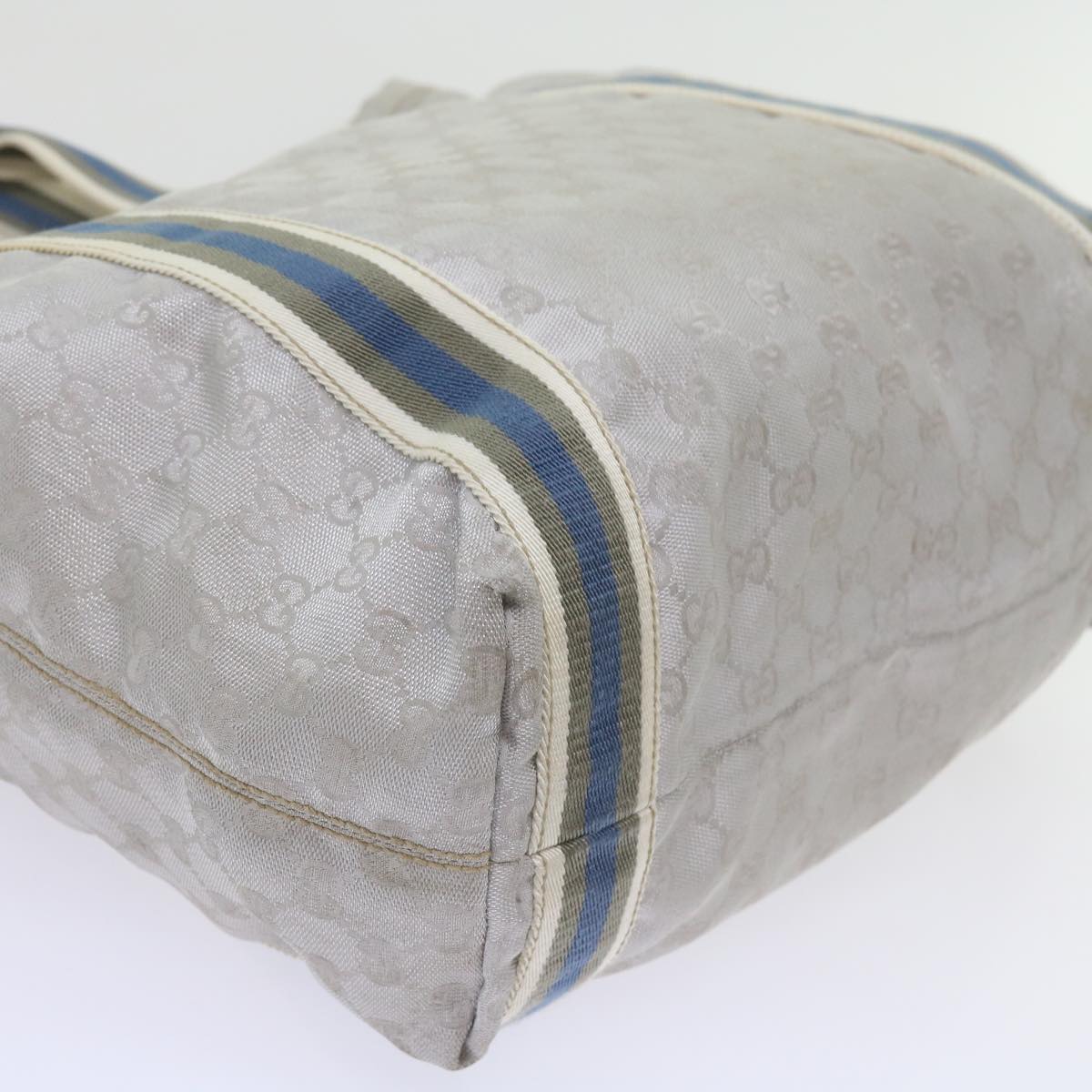 GUCCI GG Canvas Sherry Line Tote Bag Silver Blue Gray 189669 60525