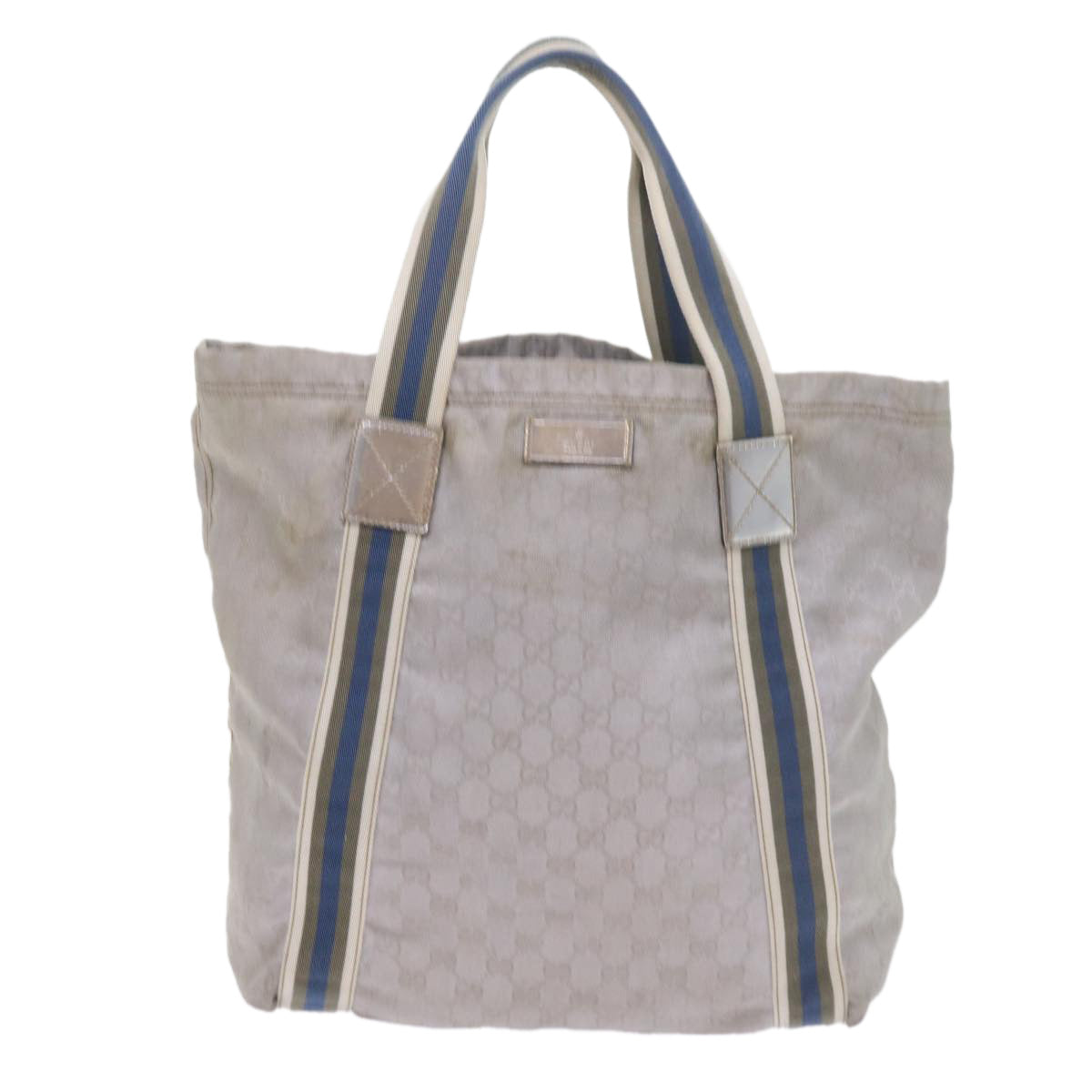 GUCCI GG Canvas Sherry Line Tote Bag Silver Blue Gray 189669 60525